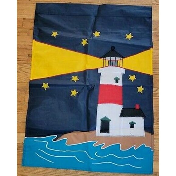 New AMERICANA DECORATIVE FLAG Lighthouse Beach Sea Lawn Porch Rain or‎ Shine - Picture 1 of 4